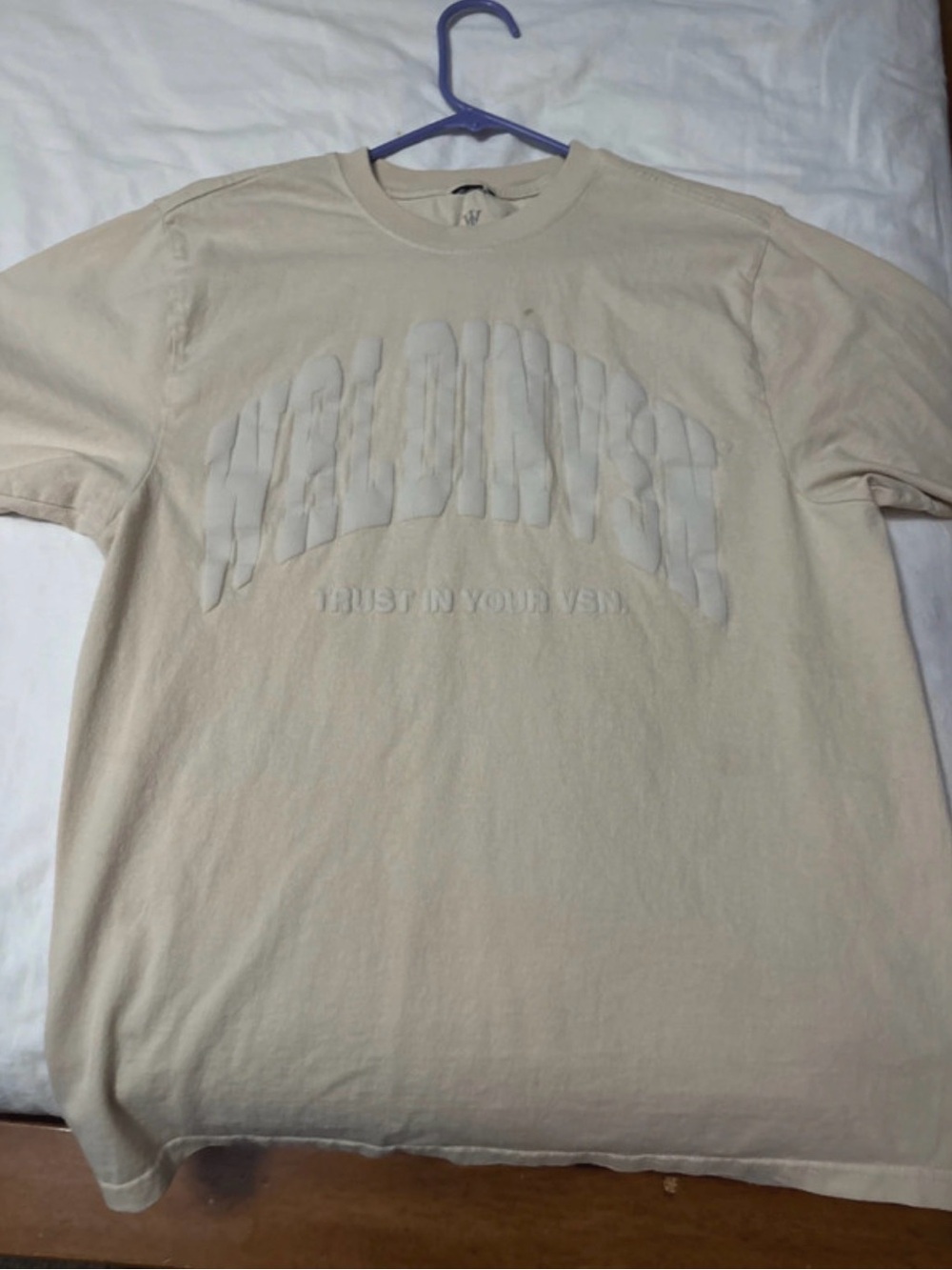 Men's Cream Embossed Graphic Crewneck T-Shirt